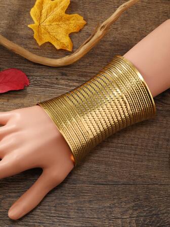 1 pieza Brazalete de metal ondulado floral vintage largo, pulsera abierta personalizada de moda, tobillera ajustable