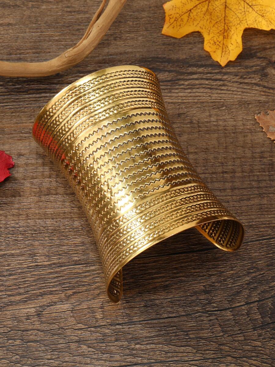 1 pieza Brazalete de metal ondulado floral vintage largo, pulsera abierta personalizada de moda, tobillera ajustable