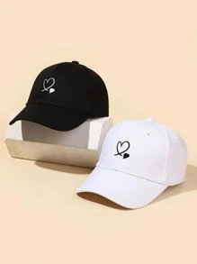 2 piezas Gorra de béisbol pareja con bordado de corazón - Blanco y Negro - Ver 1