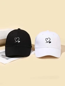 2 piezas Gorra de béisbol pareja con bordado de corazón - Blanco y Negro - Ver 2