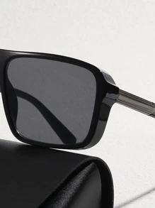 男士幾何框架太陽眼鏡 - 黑色 - 查看 2
