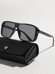 男士幾何框架太陽眼鏡 - 黑色 - 查看 1