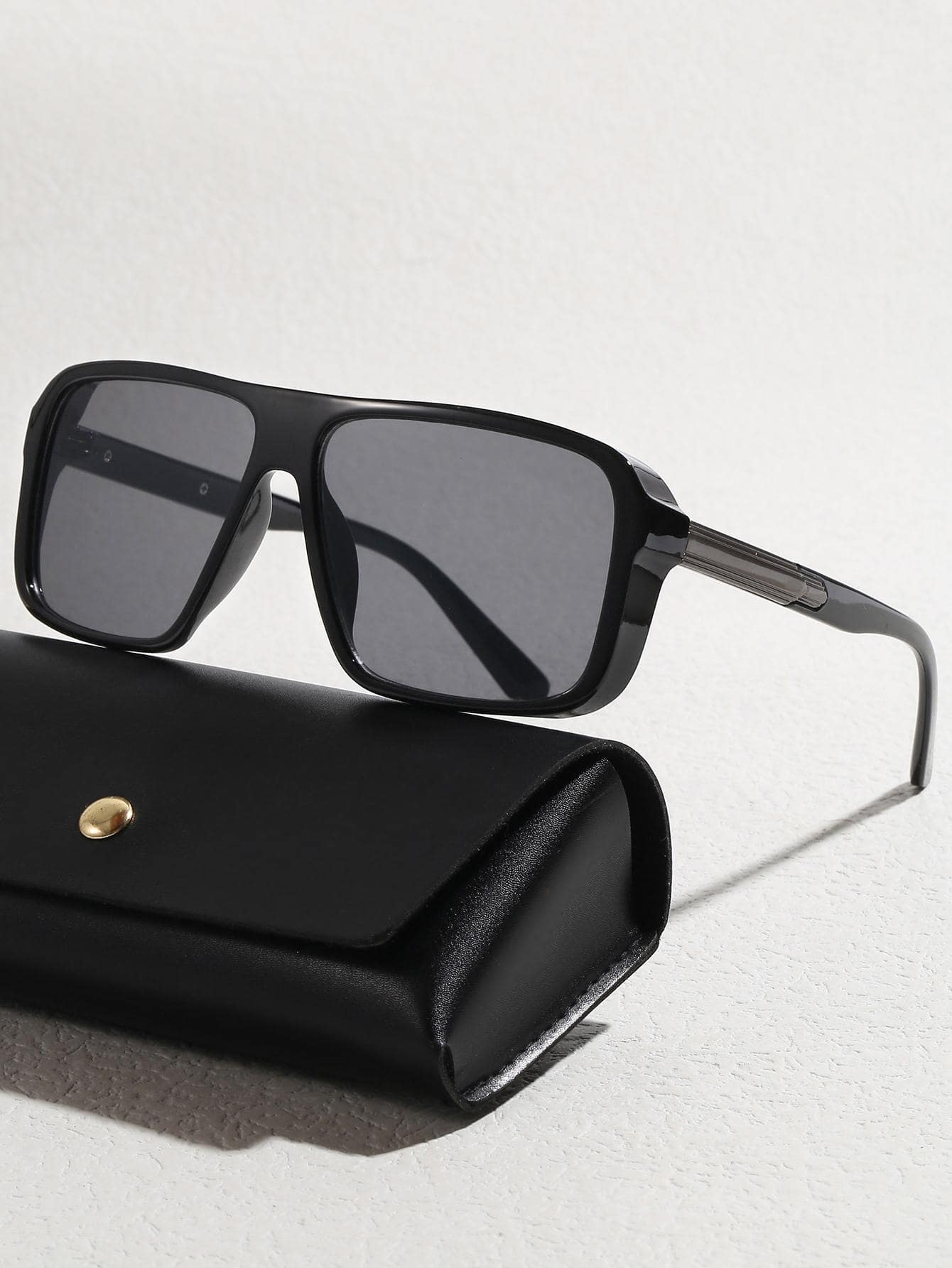男士幾何框架太陽眼鏡 - 黑色 - 查看 1