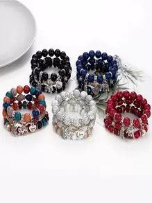 4 Cái/bộ Bohemian Tôi Yêu Bạn Cánh Charm & Tua Rua Màu Be Vòng Tay Nữ Cho Kỳ Nghỉ Hè Du Lịch Tiệc Bãi Biển - Màu be - Xem 2
