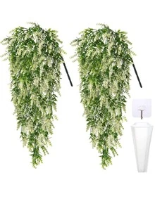 2入組人造花藤簡單塑料假花花環用於室內和室外裝飾 - 黃色 - 查看 11