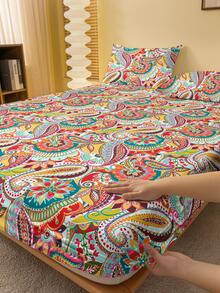 1pc Mandala Pattern Fitted Sheet, Boho Geometric Pattern Bedding Fitted Sheet For Bedroom - Multicolor - View 2