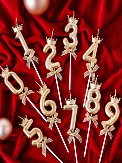 1 件皇冠和数字装饰蜡烛，现代蜡制皇冠和数字设计蛋糕蜡烛，适合生日派对、返校情人节