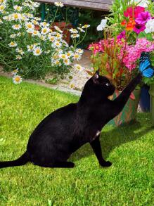 1pc Cat Design Garden Decoration Craft - Black - View 2