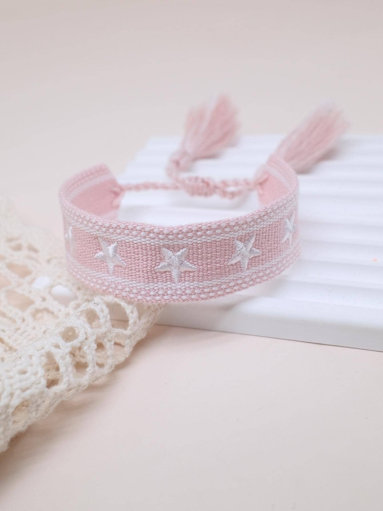 星星刺繡流蘇裝飾手環 - 淺粉色 - 查看 1