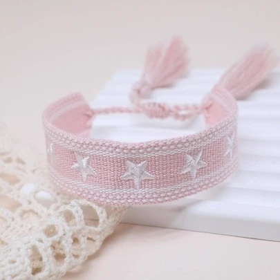 Star Embroidered Tassel Decor Bracelet