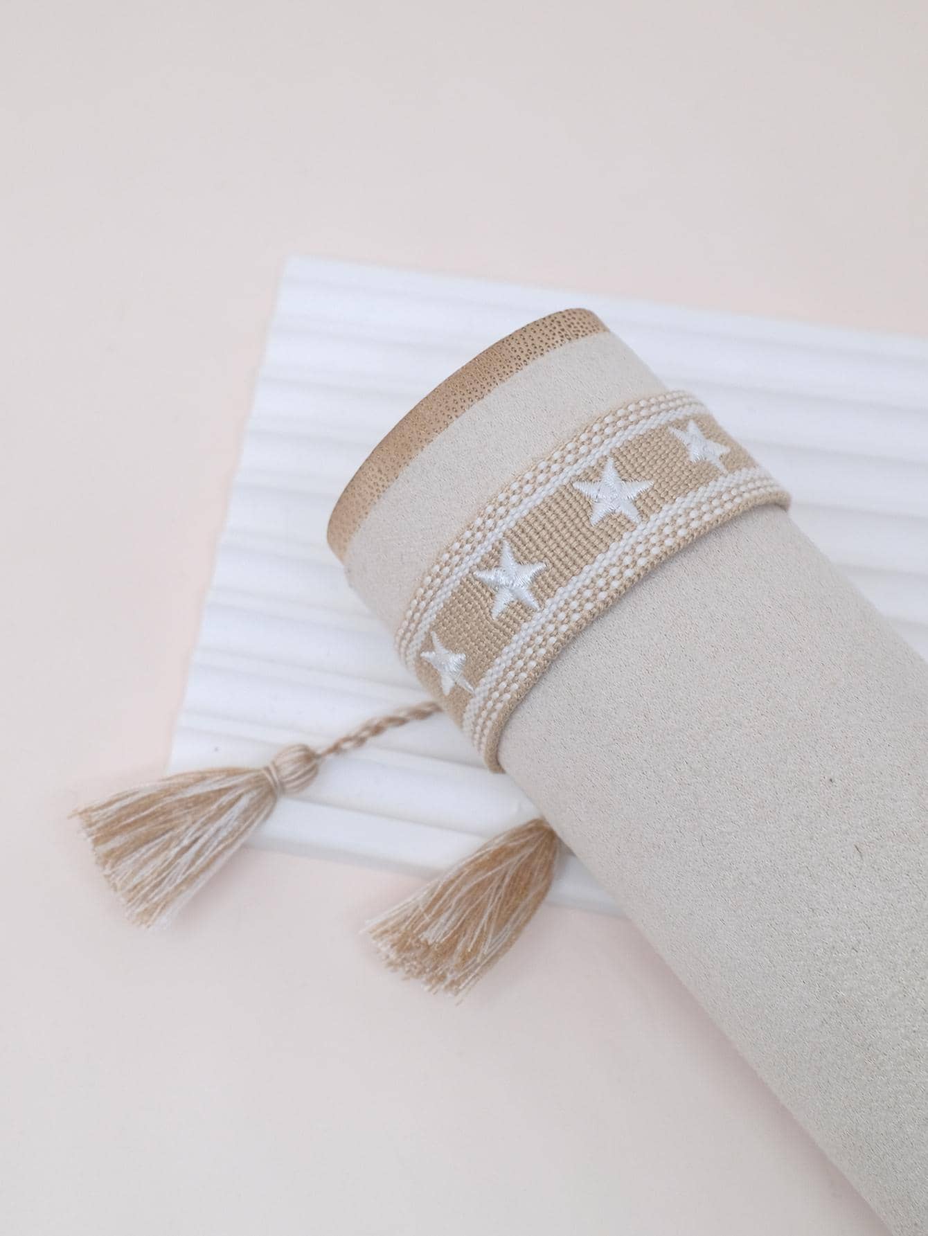 Star Embroidered Tassel Decor Bracelet - Khaki - View 1
