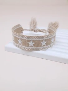 Star Embroidered Tassel Decor Bracelet - Khaki - View 2