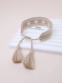 Star Embroidered Tassel Decor Bracelet - Khaki - View 3