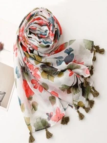1入組女士花和葉子圖案防曬時尚圍巾適用於日常生活 - 彩色 - 查看 3