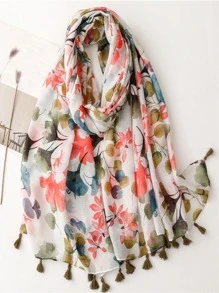 1入組女士花和葉子圖案防曬時尚圍巾適用於日常生活 - 彩色 - 查看 1