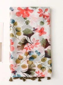 1入組女士花和葉子圖案防曬時尚圍巾適用於日常生活 - 彩色 - 查看 5