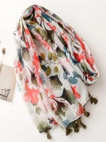 1入組女士花和葉子圖案防曬時尚圍巾適用於日常生活 - 彩色 - 查看 2