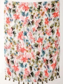 1入組女士花和葉子圖案防曬時尚圍巾適用於日常生活 - 彩色 - 查看 4