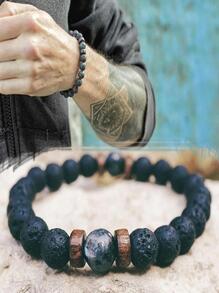 1pc Fashionable Minimalist Textured Beaded Bracelet For Men For Daily Decoration - Multicolor - View 8