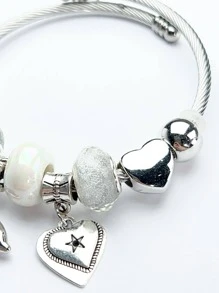 1入組時尚鋅合金愛心裝飾海豚吊墜開口手鐲適合女士適合夏天 - 銀色 - 查看 3