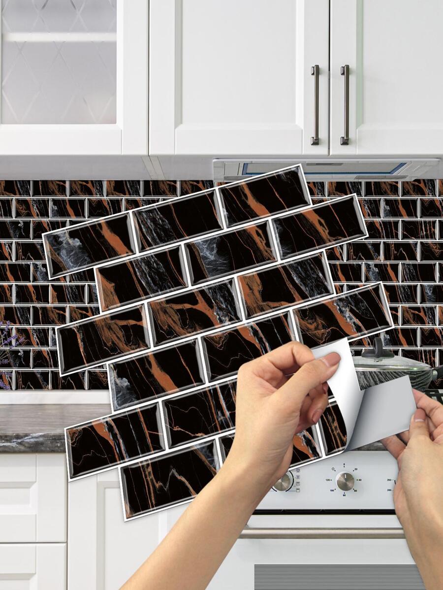 2pcs Marble Pattern Kitchen Sticker, PVC Self Adhesive Wall Paper For Kitchen