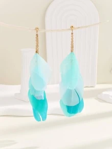 Bông tai thả trang trí lông vũ - Màu xanh bạc hà - Xem 1