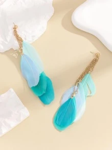 Bông tai thả trang trí lông vũ - Màu xanh bạc hà - Xem 2