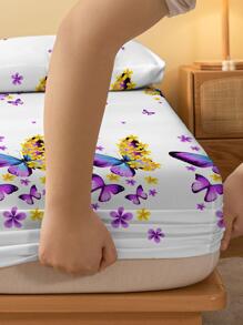 Draps housse à motif de papillon, drap-housse moderne avec bande élastique, pour chambre à coucher