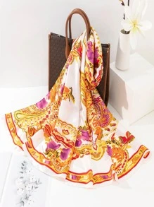 1pc Silk-like Floral Printed Scarf - Multicolor - View 2