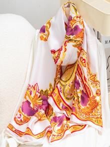 1pc Silk-like Floral Printed Scarf - Multicolor - View 1