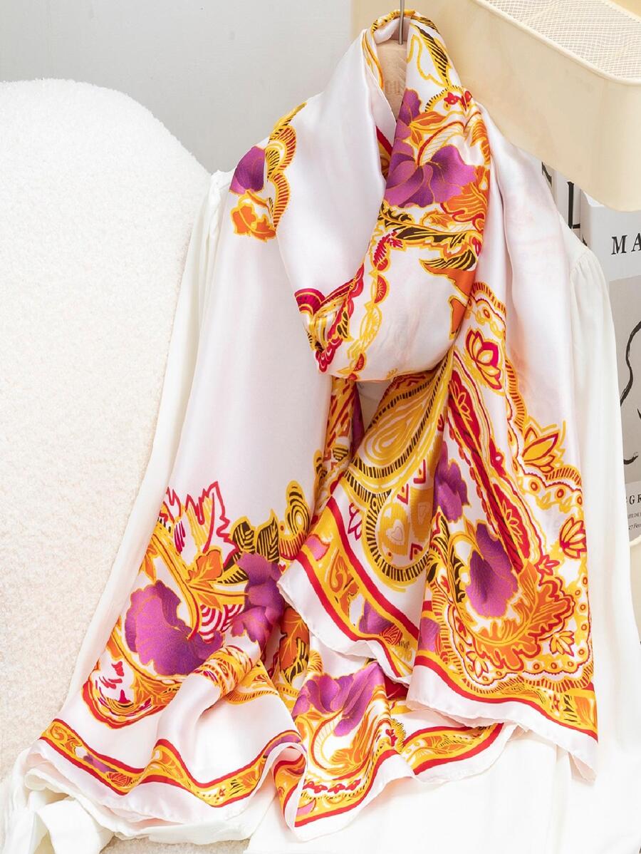 1pc Silk-like Floral Printed Scarf - Multicolor - View 1