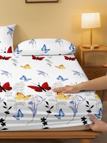 Butterfly Pattern Fitted Sheet, Modern Elastic Band Fitted Sheet, For Bedroom