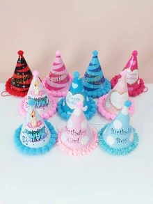 1pc Rainbow Striped Pattern Pom Pom Decor Party Hat, Paper Headwear, For Birthday Party - Yellow - View 4