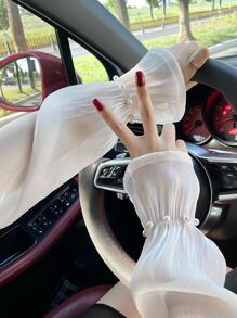 1對女士人造珍珠裝飾優雅袖套適用於戶外 - 白色 - 查看 1