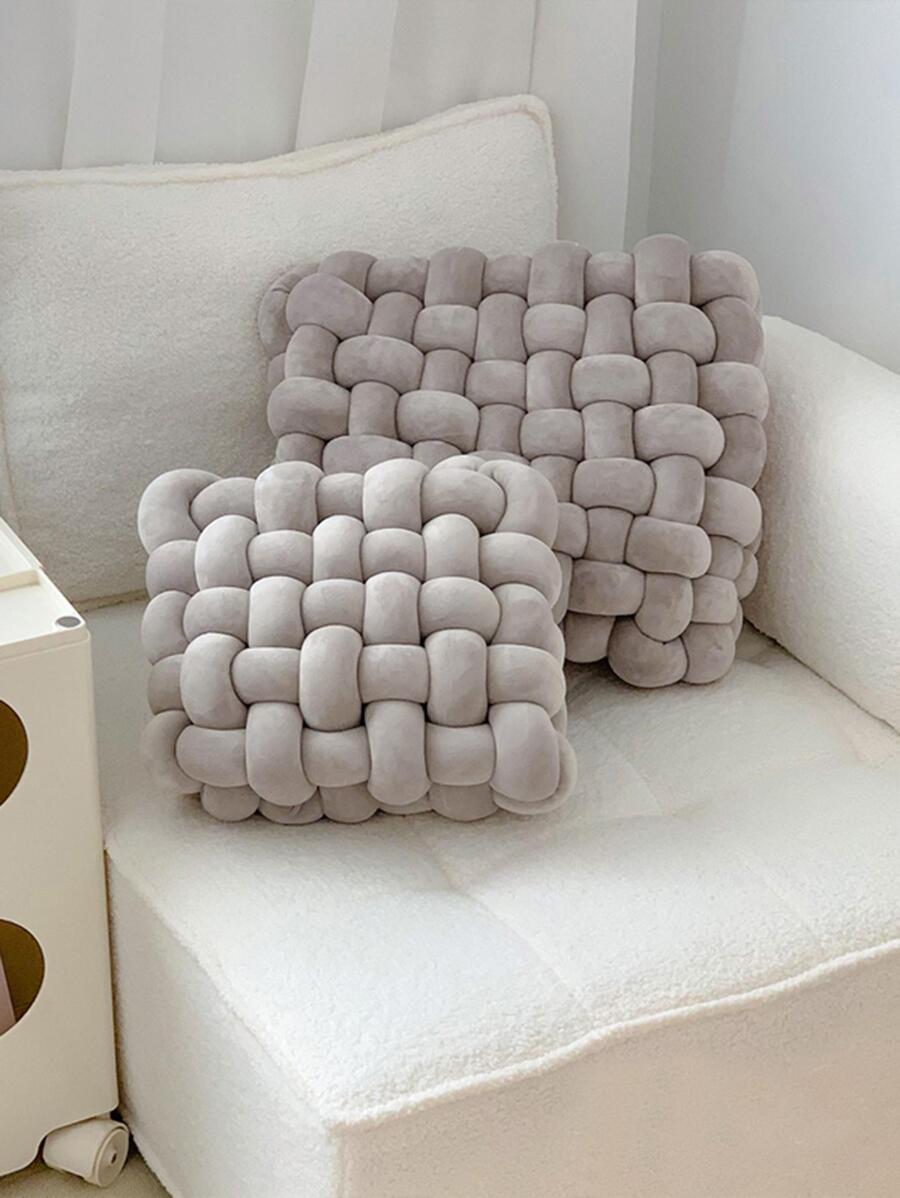 1入組編織設計裝飾枕北歐淺灰色絨布抱枕沙發 - 淺灰色 - 查看 1