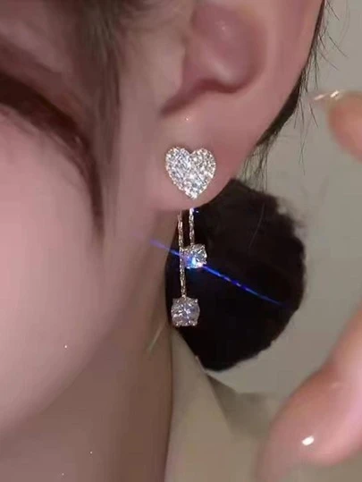 1 par Aretes tipo Jackets con borlas y cristales en forma de corazón para mujeres, para uso diario, citas, regalo, Día de la Madre, Día de San Valentín