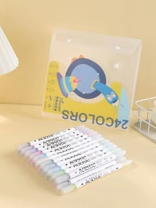 Bộ 24 Bút Dạ Hai Đầu, Bút Màu Đa Năng Cho Học Sinh - Trong sáng - Xem 3