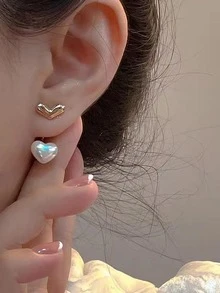 1對優雅心耳夾適合女士日常裝飾情人節禮品 - 金色 - 查看 5