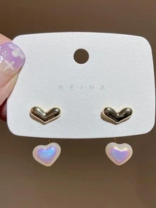 1對優雅心耳夾適合女士日常裝飾情人節禮品 - 金色 - 查看 2