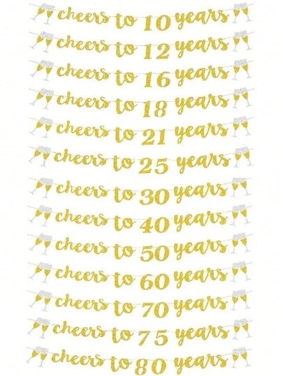 1pc Letter Design Pull Flag, Glitter Gold Paper Banner For Anniversary Birthday Party,Christmas