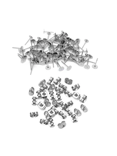 100pcs/set Casual Stainless Steel Minimalist DIY Earring Stud Base & Pin For Women For Jewelry Making
