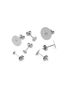 100 Cái/bộ Thường Bằng Thép Không Gỉ Tối Giản Tự Làm Bông Tai Bông Căn Cứ & Pin Dành Cho Nữ Trang Sức Làm - Rô-đi-um - Xem 4