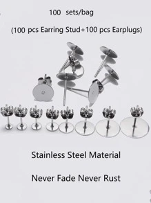 100 Cái/bộ Thường Bằng Thép Không Gỉ Tối Giản Tự Làm Bông Tai Bông Căn Cứ & Pin Dành Cho Nữ Trang Sức Làm - Rô-đi-um - Xem 2
