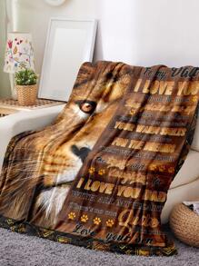 1入組獅子和標語圖形毛毯現代絨布睡毯父親節禮物 - 彩色 - 查看 2