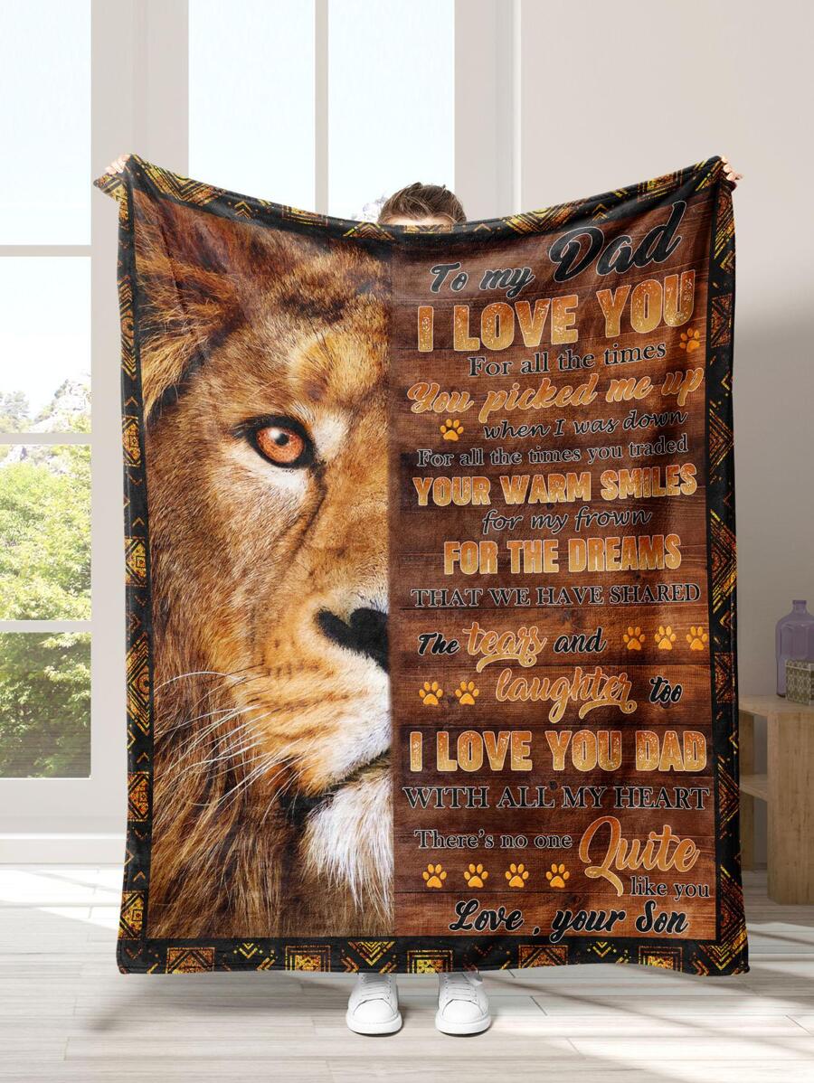 1入組獅子和標語圖形毛毯現代絨布睡毯父親節禮物 - 彩色 - 查看 1