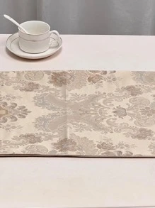 1入組花卉提花流蘇裝飾桌旗米色滌綸餐桌裝飾襯墊適用於餐桌 - 米色 - 查看 5