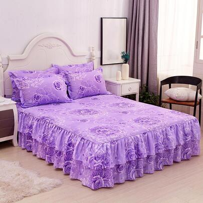 1 Pieza Falda De Cama De Una Sola Cama Con Doble Capa De Encaje Recortado En Múltiples Colores Con Estilo Coreano, Sin Decoloración, Sin Pilling, Suave Y Respetuosa Al Contacto Con La Piel, Cubrecamas Impresa Adecuada Para El Hogar Y Dormitorio