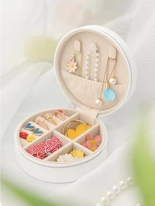 1 Hộp Đựng Trang Sức Nhiều Ngăn, Hộp Đựng Nhẫn Di Động Hình Tròn Màu Be Ngoài Trời - Màu be - Xem 5