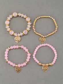4 piezas/set Pulsera con cuenta árbol detalle con accesorio de corazón - Multicolor - Ver 3