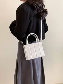 女士迷你菱形格子彩虹渐变压花时尚托特包单肩包 - 白色 - 查看 3